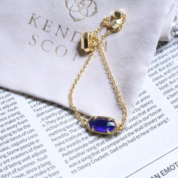 Kendra Scott Elaina Gold Cobalt Cat's Eye Adjustable Chain Bracelet - Picture 2 of 2